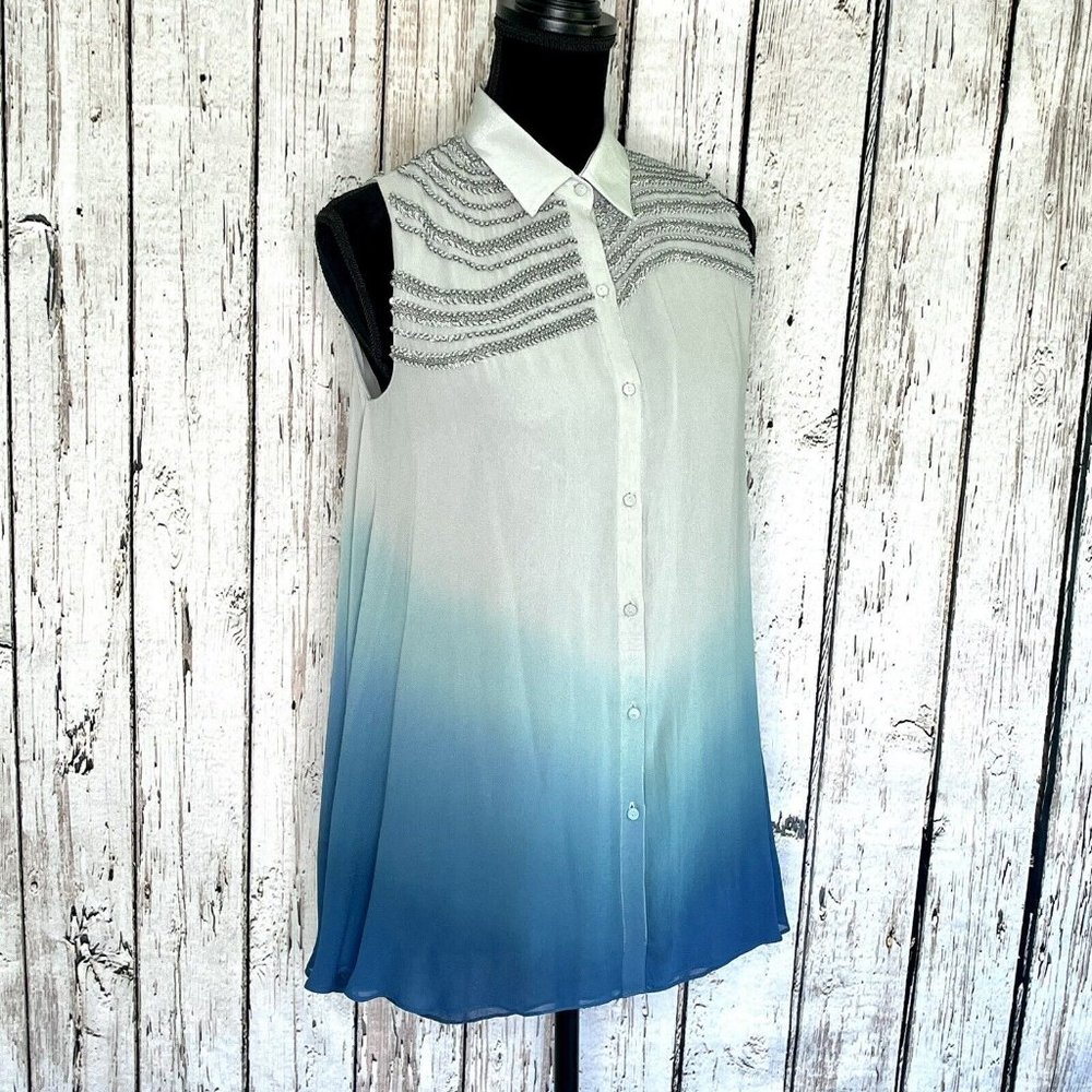 Anthropologie Rohit Gandhi + Rahul Khanna Ombre Silk Blouse Sequin Braiding MED